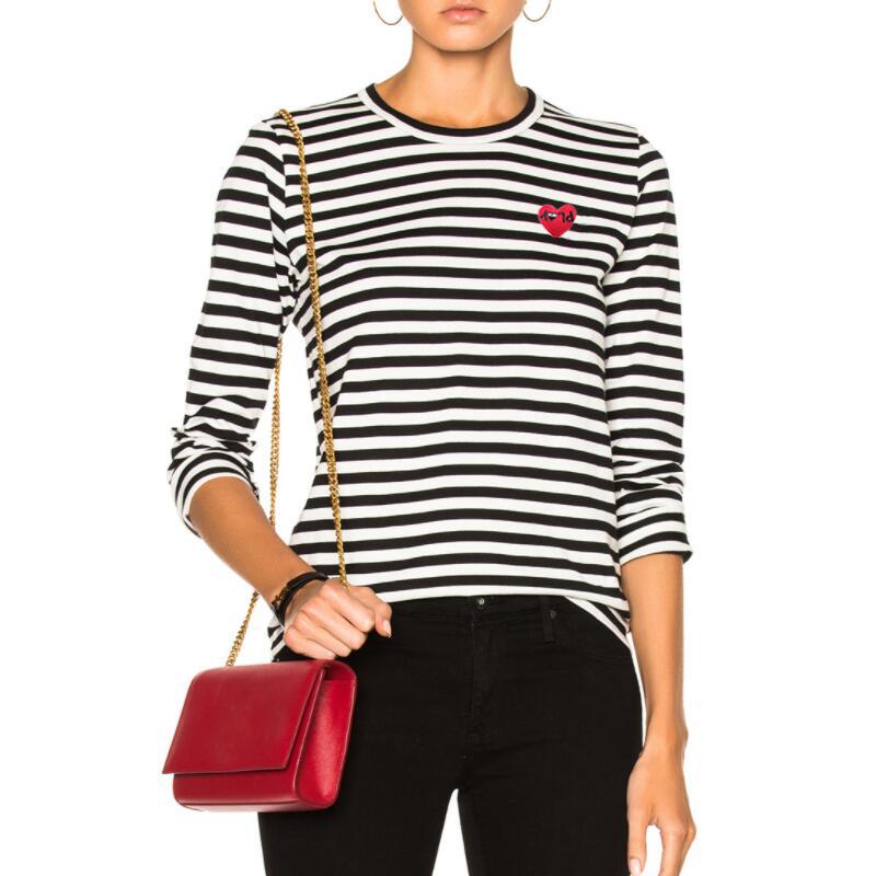 

T-Shirt PLAY Women Striped TShirt Letter Embroidered Heart Cotton ONeck TwoColor Striped Long Sleeve Spring Autumn Slim Fit TShirt, Green
