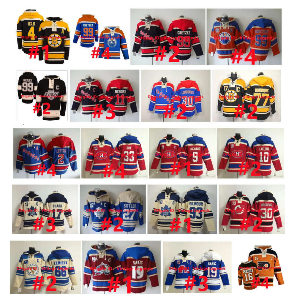 Wayne Gretzky Old Time Sweat à capuche Joe Sakic Bobby Orr Maillot de hockey Mark Messier Oilers Henrik Lundqvist Rangers Wendel Clark Penguins Lemieux rare