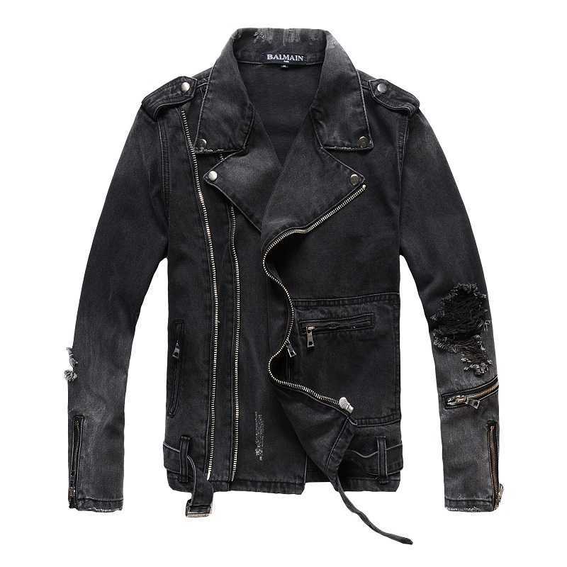 

Designer Clothing Fashion denim coats Amiiri Street Network Red Motorcycle Broken Hole ins Versatile Men's Solid Color Zipper Wash Denim Coat Men For sale, Shipping fee
