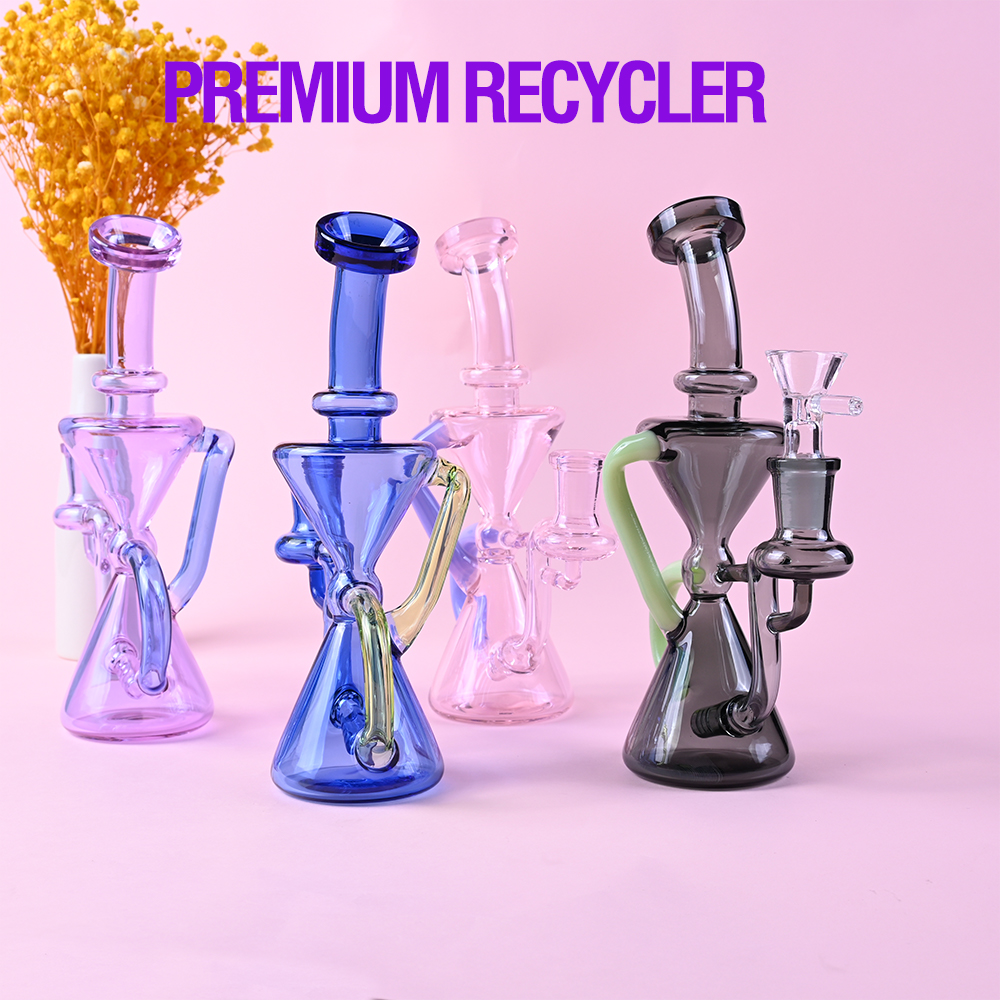 

unique klein glass recycler dab rig,8 inch function pink glass water pipe bong,cute new glass smoking pipe with glass banger