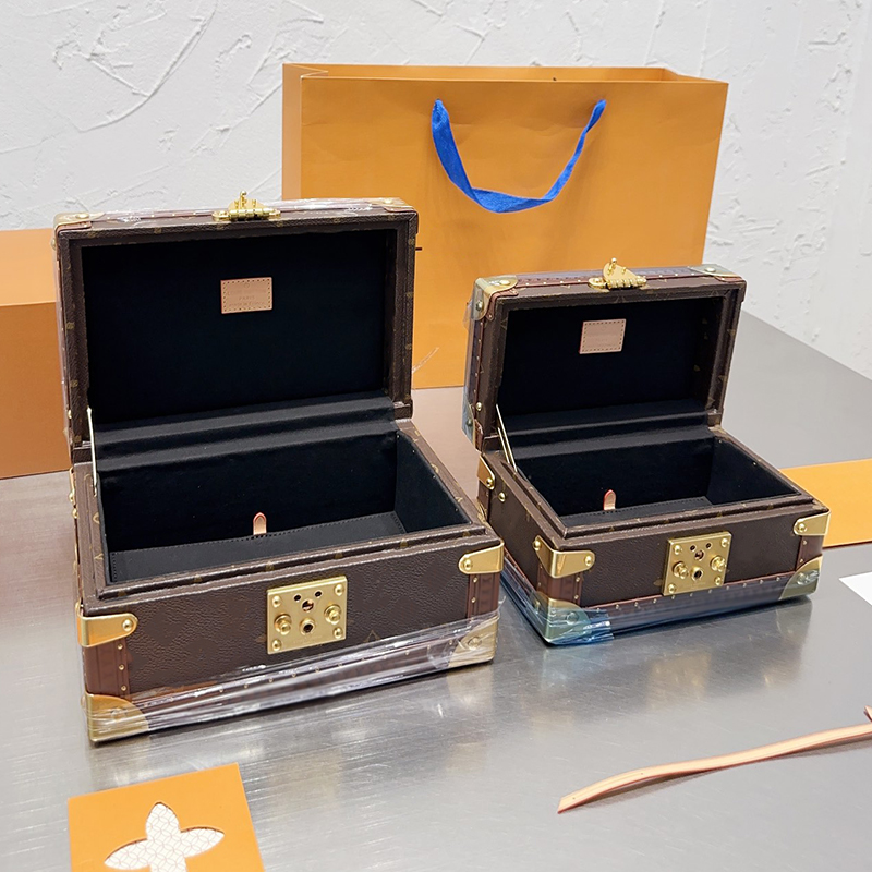 

Classic Valisette Jewelry Storage Box Satchel Bags Handbags France Brand 10A Quality Old Flower Genuine Leather Bag Designer Women Volt Storage Trunk Bag 21/25CM, 02