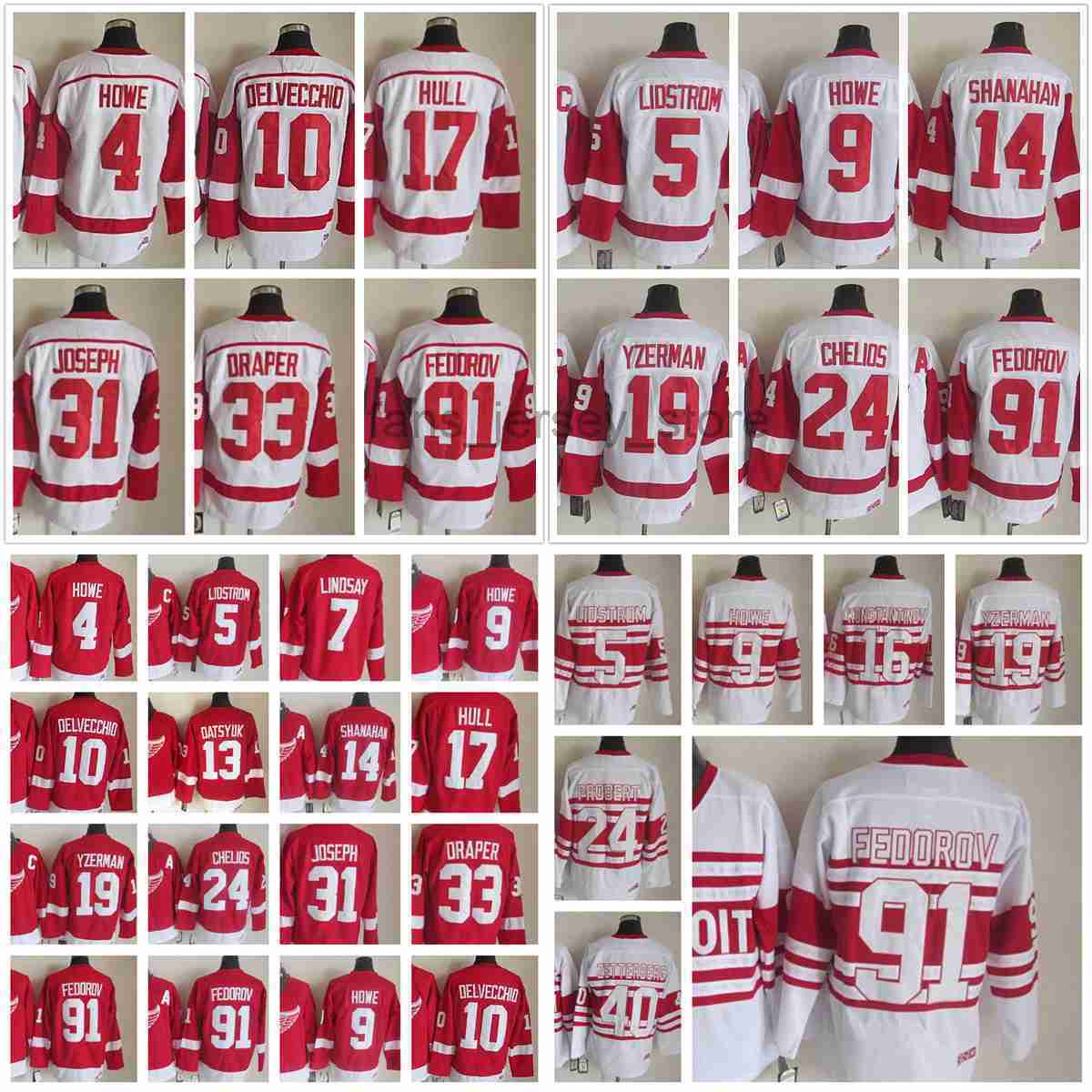 

Detroit Red''Wings''New Retro Ice Hockey Jerseys Curtis Joseph Kris Draper Johan Franzen Henrik Zetterberg Pavel Datsyuk Brett Hull Konstantinov Ted Lindsay, Same as picture (with team name)