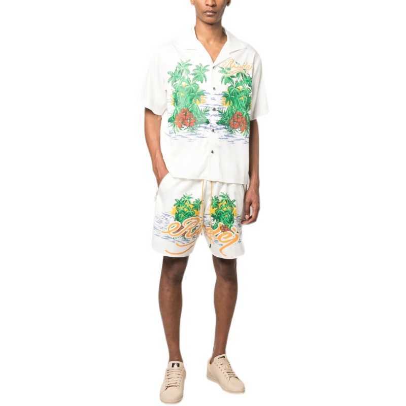 

Designer Clothing 23 Summer New Rhude High Street Coconut Tree Letter Printing Drawstring Elastic Casual Shorts Men Women Couples Joggers Sportswear, Black