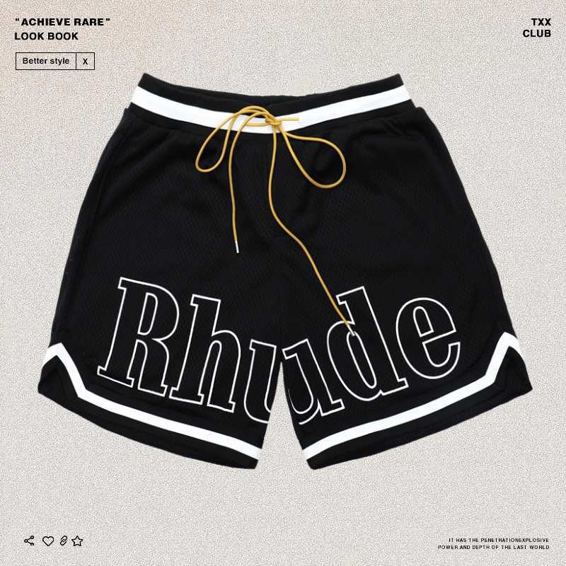 

Designer Clothing Rhude American High Street Ribbon Contrast Panel Casual Sports Capris Trendy Brand Loose Mesh Drawstring Shorts Couples Joggers Sportswear, Blue