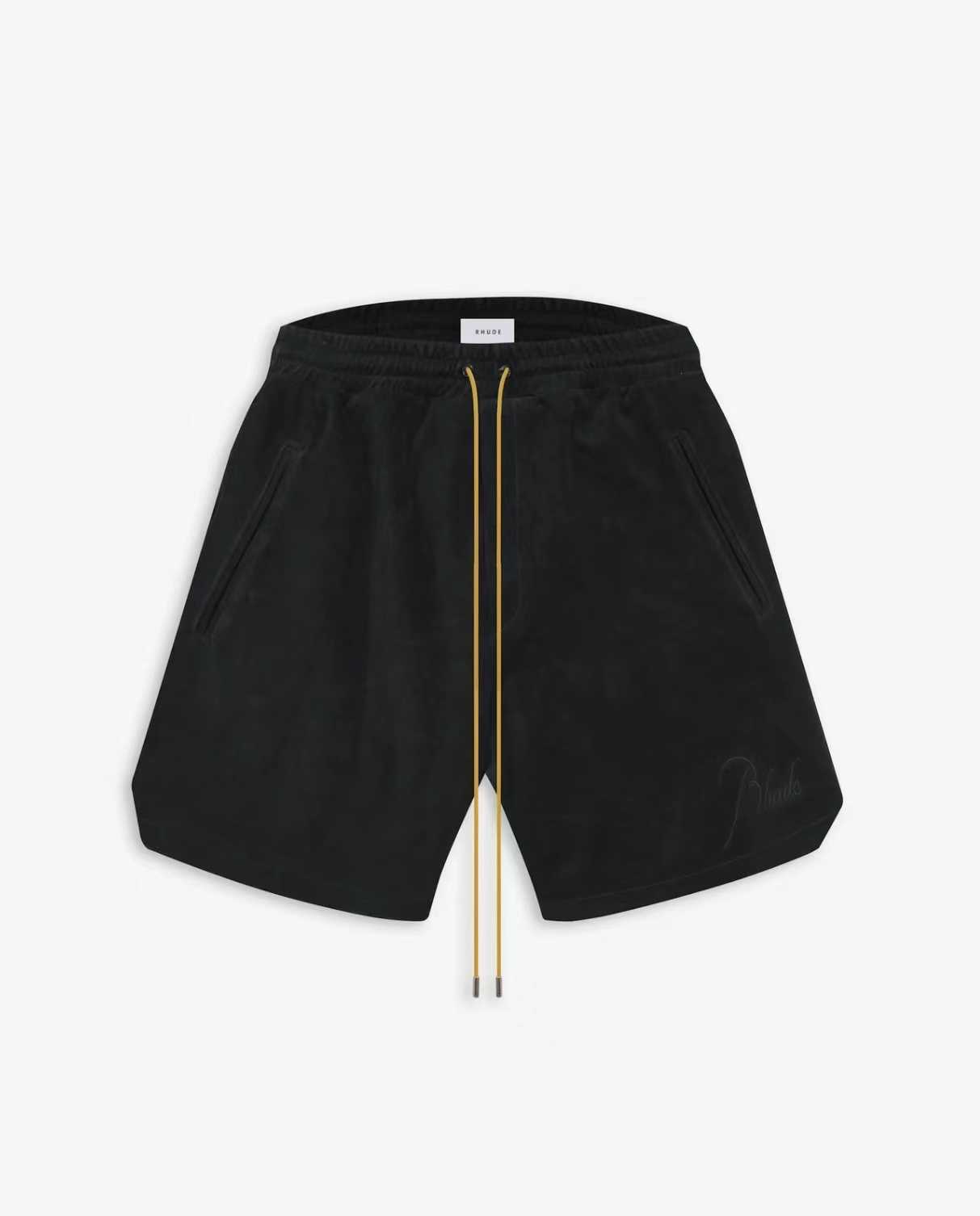 

Designer Clothing Rhude 23ss Embroidered Velvet Drawstring High-end Shorts American High Street Niche Men's Women's Capris Couples Joggers Sportswear, Black