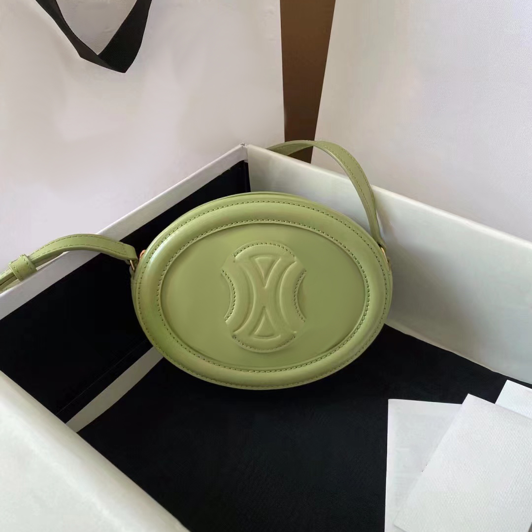 

TRIOMPHES Luxury mens designer bag womens Oval Smooth Genuine leather clutch round bags satchel High quality celins tote handbag Calfskin shoulder Crossbody bags, Green