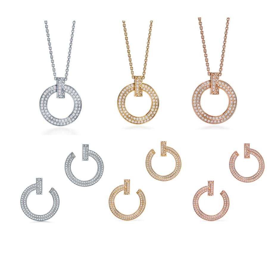 

TIF New Luxury T1 Ring Pendant Necklace Women's Rose Gold Necklace Earrings Jewelry Whole2892