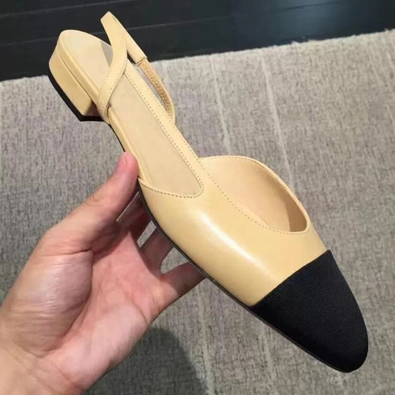 

Popular Style Womens Calfskin Catwalk Pumps High Heels Flat Shoes Sneakers Genuine Leather Open on Formal Chunky Kitten Heel Slingbacks Dress Wedding Shoe Sandals, Black flat