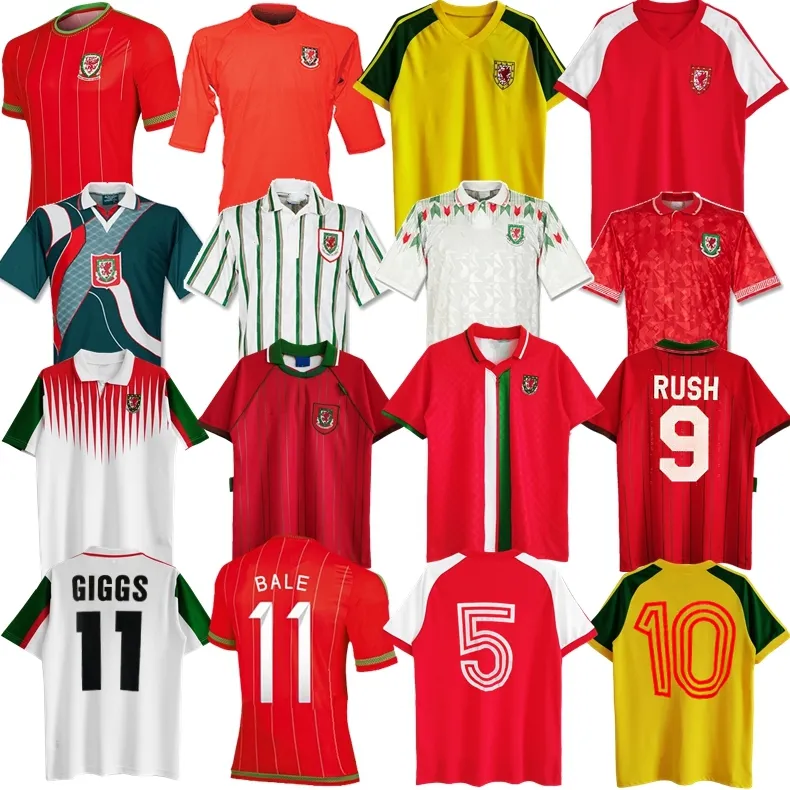 

1982 1976 2000 2002 Wales retro soccer jerseys 1991 1993 1994 1995 1996 1998 15 16 Giggs Hughes BALE Rush Boden Speed vintage classic football shirt, 1982 home jersey