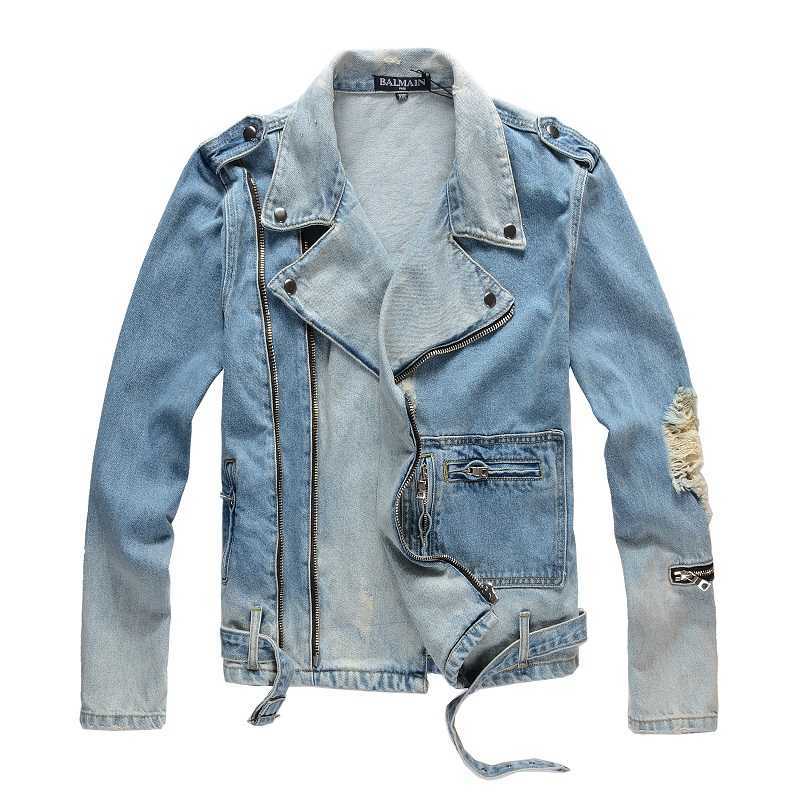 

Designer Clothing Fashion denim coats Amiiri Street trendy brand light mesh red zipper with torn holes vintage ins punk motorcycle jacket denim jacket man For sale, Shipping fee