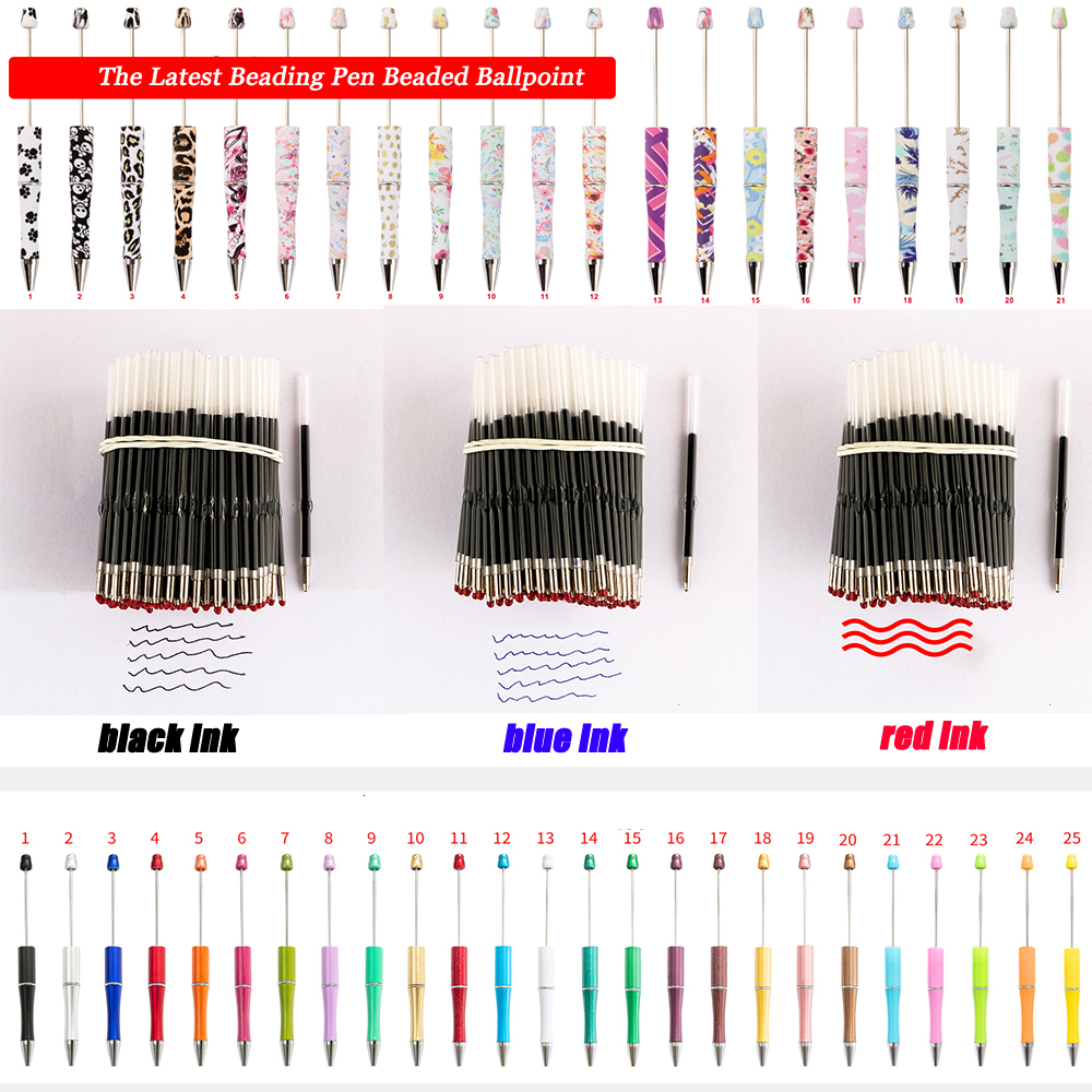 

Refills 200-1000pcs Beaded Ballpoint Pen Ink Bead Refill Black/Blue Plastic Beadable Writing School Office Supplies 230422