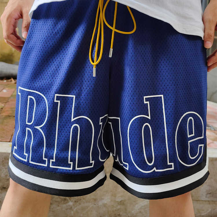 

Designer Clothing American Vintage Niche Trendy Rhude Sports Basketball Mesh Striped Shorts High Street Capris Men Couples Joggers Sportswear Beach fitness, Navy