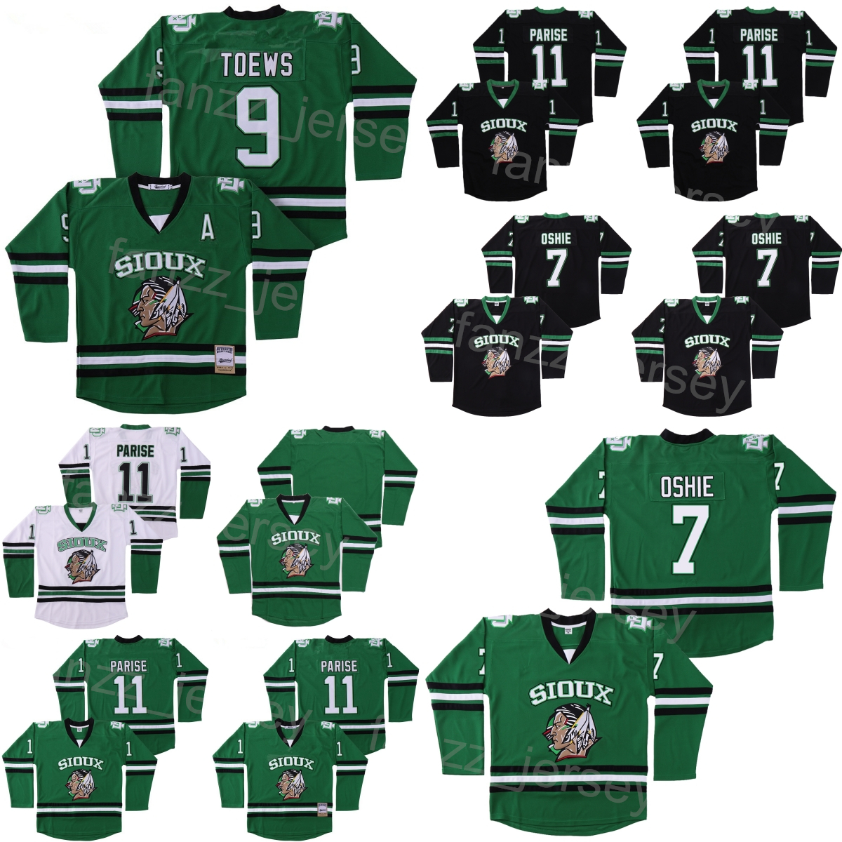 

Movie Hockey College 11 Zach Parise Jersey North Dakota Fighting Sioux 9 Jonathan Toews University All Stitched Green Black Team Color Blank Pullover Retro Mens