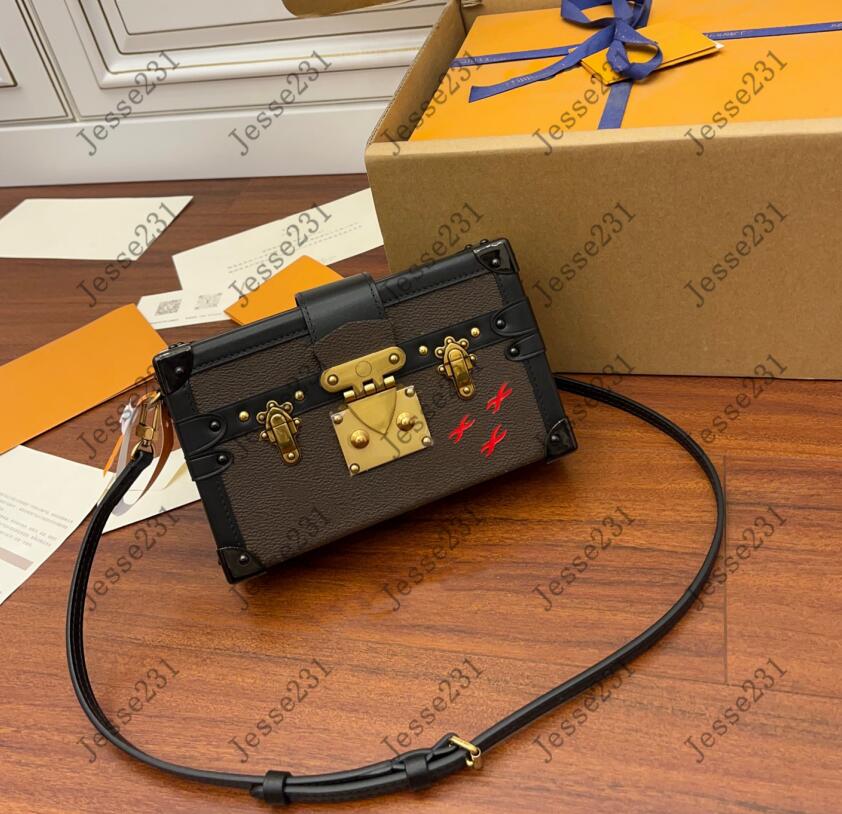 

Top Quality Designer bags Womens Petite Malle Genuine Leather Messenger Shopping Bag Lady Shoulder Bag Handbags Crossbody bag Tote bag Purse Wallets With Box, Brown flower