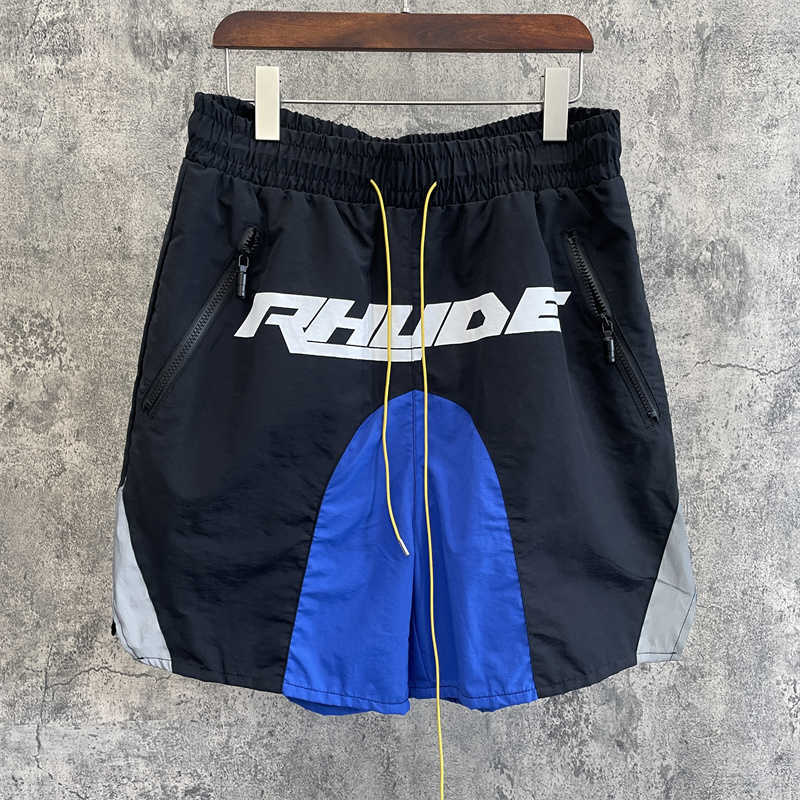 

Designer Clothing Street Trendy Rhude Letter Printed Color Blocking Shorts Drawstring Capris Men's Summer Casual Pants Couples Joggers Sportswear, Black
