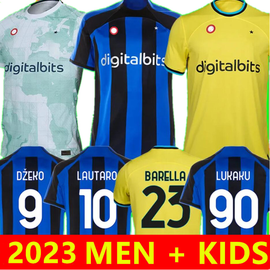 

LUKAKU soccer jerseys 22 23 BARELLA VIDAL LAUTARO ERIKSEN INTERS DZEKO CORREA AWAY THIRD MILANS UNIFORMS football shirt 2022 2023 men kids kit, 22/23 kids away + socks