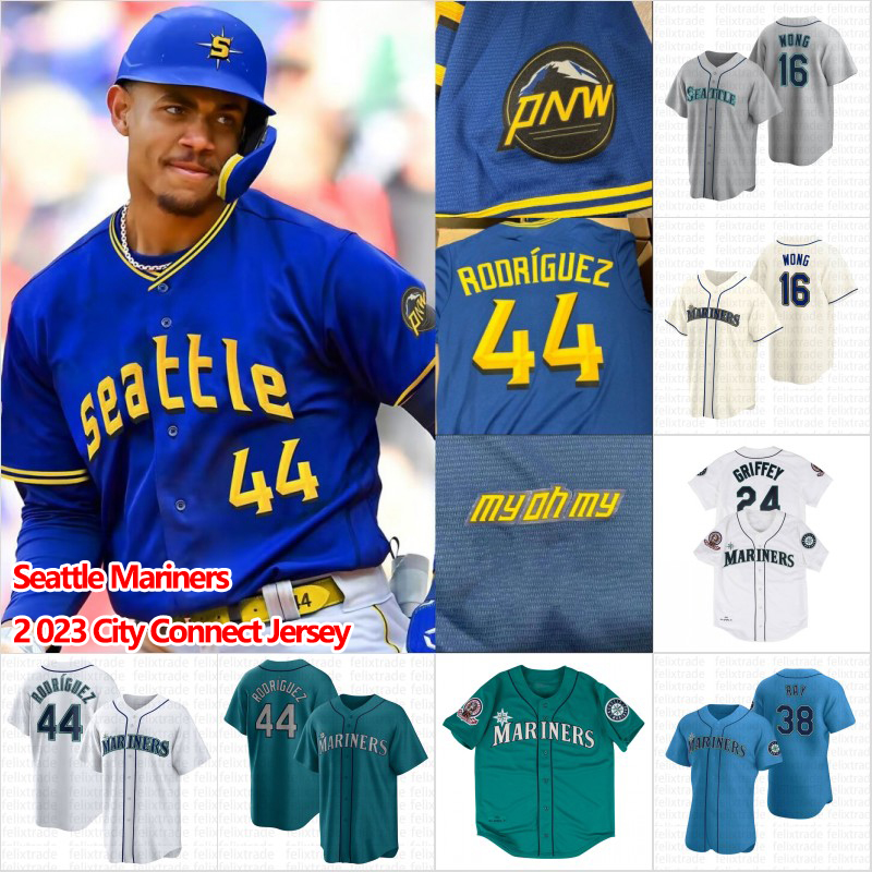 

Seattle 44#Julio Rodriguez Mariners 2023 City Connect Jersey Ken Griffey Jr. Ty France Robbie Ray Hernandez Luis Castillo Eugenio Suarez Crawford Stitched Wong, Mens flex base blue
