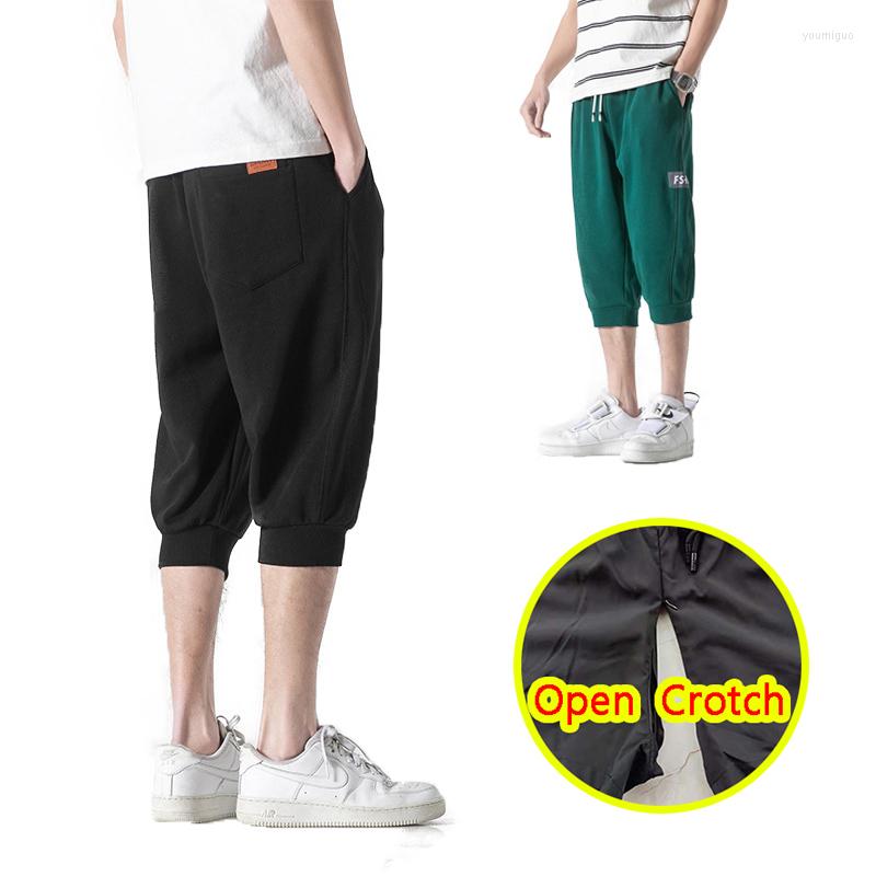 

Men's Pants Man Casual Open Crotch Sexy Hidden Zippers Fashion Korean Clubwear Crotchless Cropped Trousers Daily Beach Wear, Black