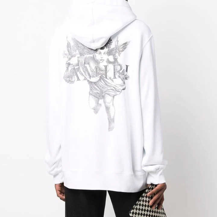 

Designer Clothing Sweatshirts Hoodies Amiiri Sketch Angel Hooded Sweater with Plush Thickened Large Fashion Brand Pullover Coat High Street Fashion Couple, Shipping fee