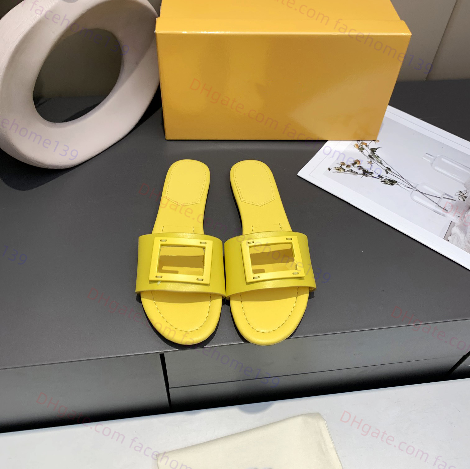 

Designer Women low heel slippers Luxury Baguettes Comfort Sandals Cow Leather Slides Sandals Fashion Burgundy Summer Beach slippers, Color 14