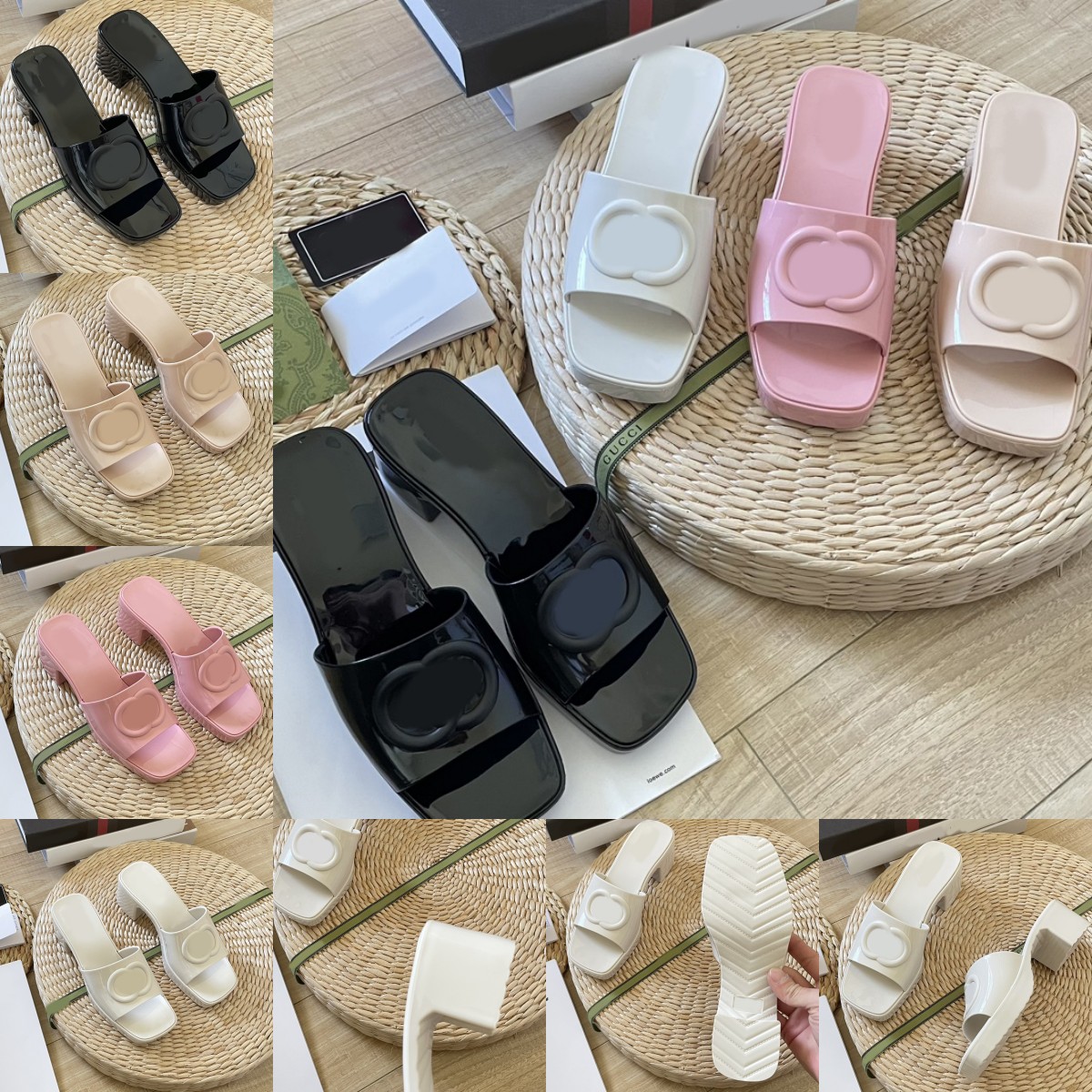 

Slides slippers Patent leathers lippers Scuffs Classic 3cm heel 2023 Summer Lazy high Designer fashion letter lady Slides women Beach G shoes Ladies Thick heel, 14