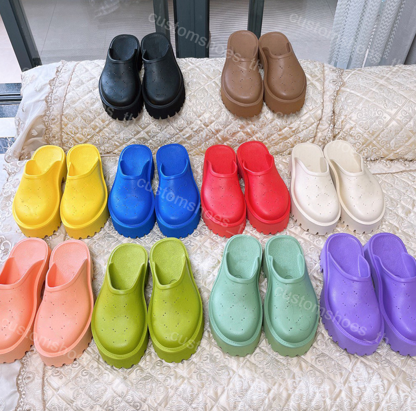 

Designer Shoes Men Slippers Women Sandals Perforated G Slides Platform Rubber Shoe Hole Cut EVA Sandal Classic Loafers Summer Flip Flops Flat Mules