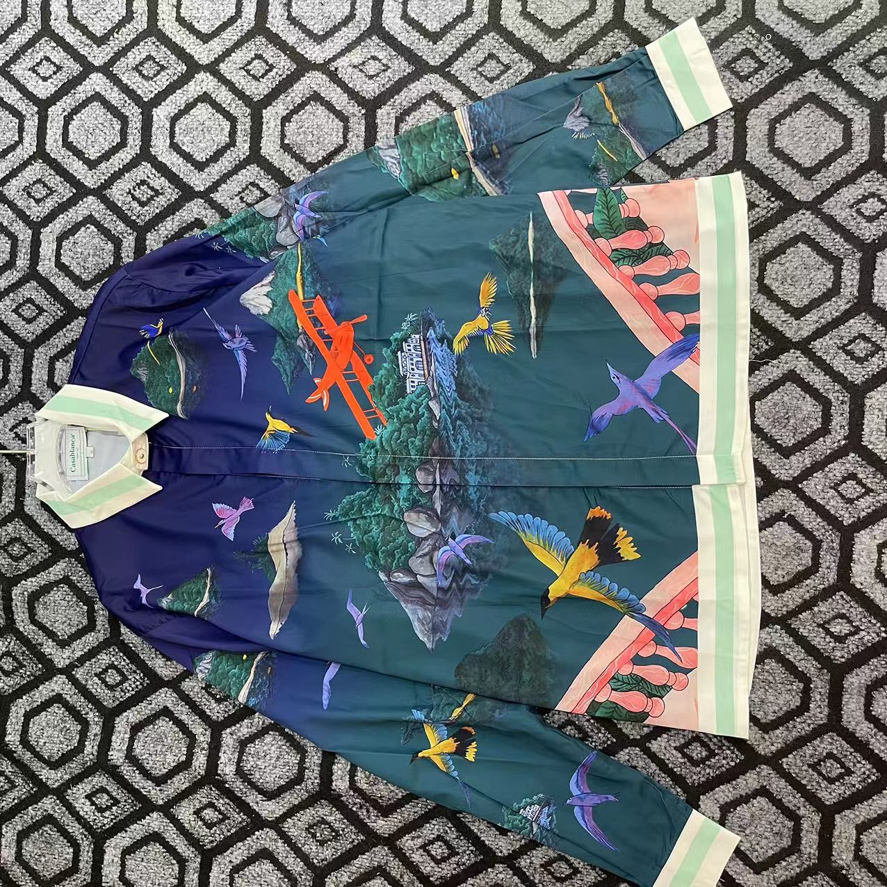 

CASABLANCA 23aw Island Aircraft Flower and Bird Mens and Womens Lovers Hawaiian Long Sleeve Shirt, Multi