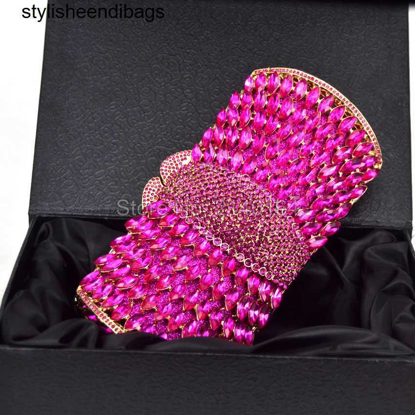 

stylisheendibags Shoulder Bags Magenta Fashion Crystal Clutches Evening Bags Women Party Purse Luxury Clutch Bag Ladies Night Bags Wedding Chain HandBag Q65, K evening bag
