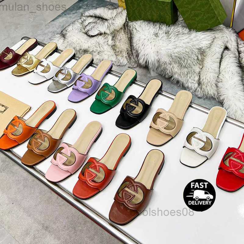 

Summer Ladies Slippers Brand Designer Sandals Flat Heel Fashion Versatile Leather Casual Comfort Flip Flop Size 35-44, 13
