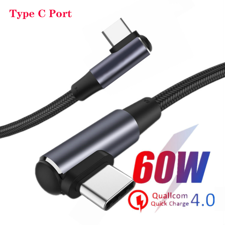 

Double Elbow USB Type-C to USB-C Cable PD 60W Quick Charge Fast Charging Cable for Macbook Pro Samsung Xiaomi 0.5/1/2m, Black