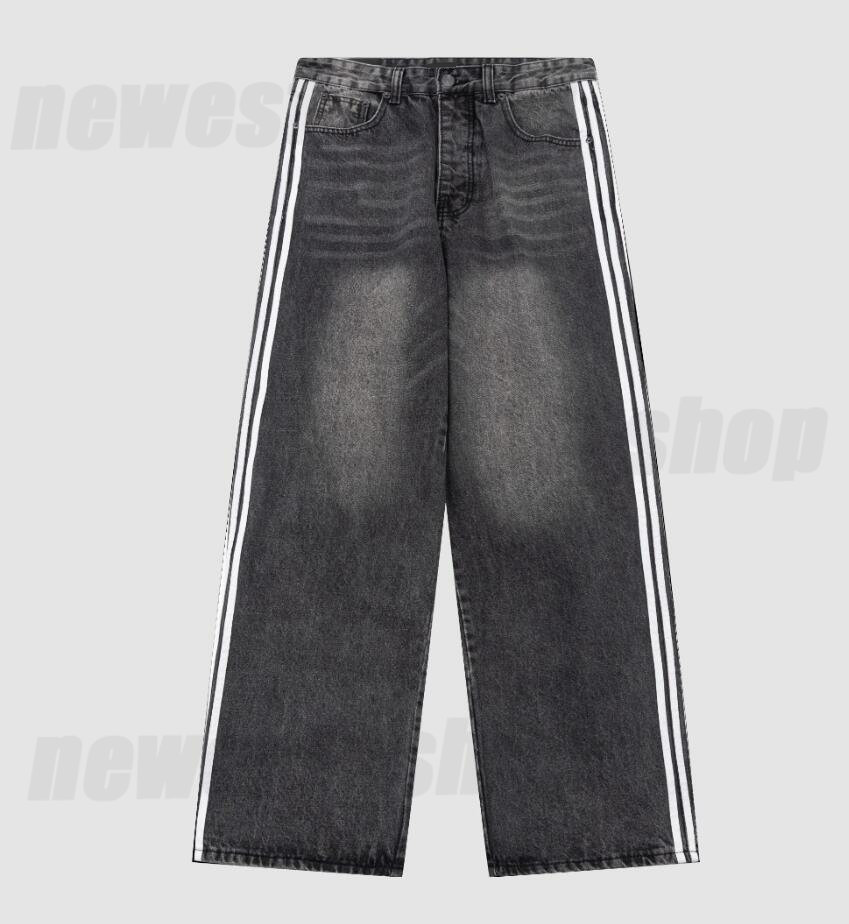 

Summer Mens Plus Size Pants Men women designer pant Wide leg jeans Spring summer Side white stripes Casual trousers Wash Black 28-34