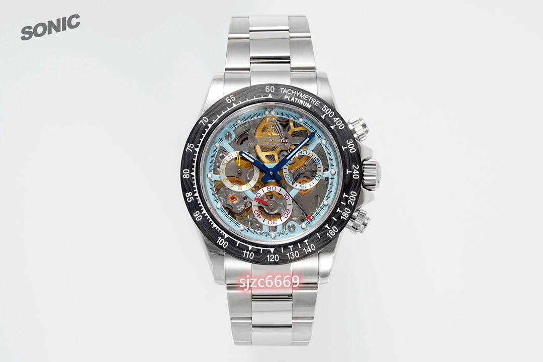 

Soinc watch diameter 40mm with Dandong 4130 movement sapphire crystal glass mirror continuously empty dial 904L fine steel case sleeve, As shown