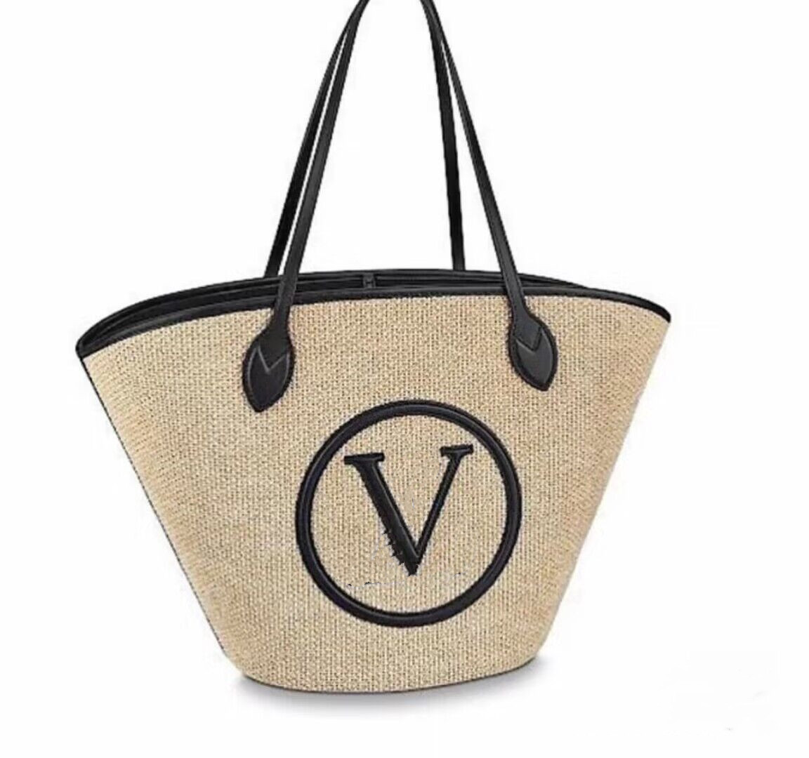 

7A Women's Woven Designers Tote Bag Clutch Flap Shopping Bag Designer Handbag Rafia Grass Leather Mother Bag Cross Shoulder Bag Hanging Bag 2 color 34cm, Black letter:34x30x18cm