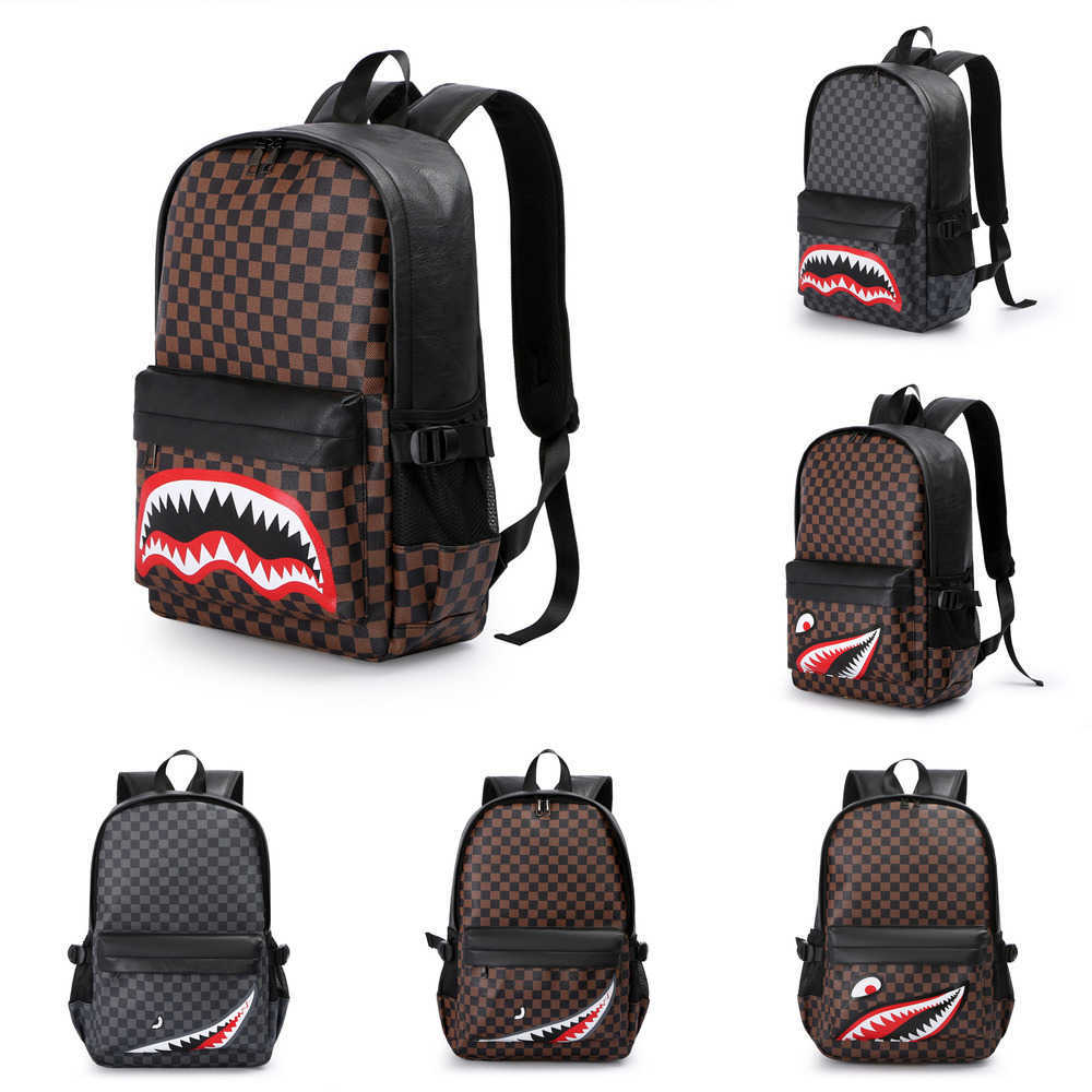 

Plaid Pu Backpack Splash-proof Large-capacity Computer Bag Schoolbag Trend Leisure Backpack 230420, Grid 6625-1 black