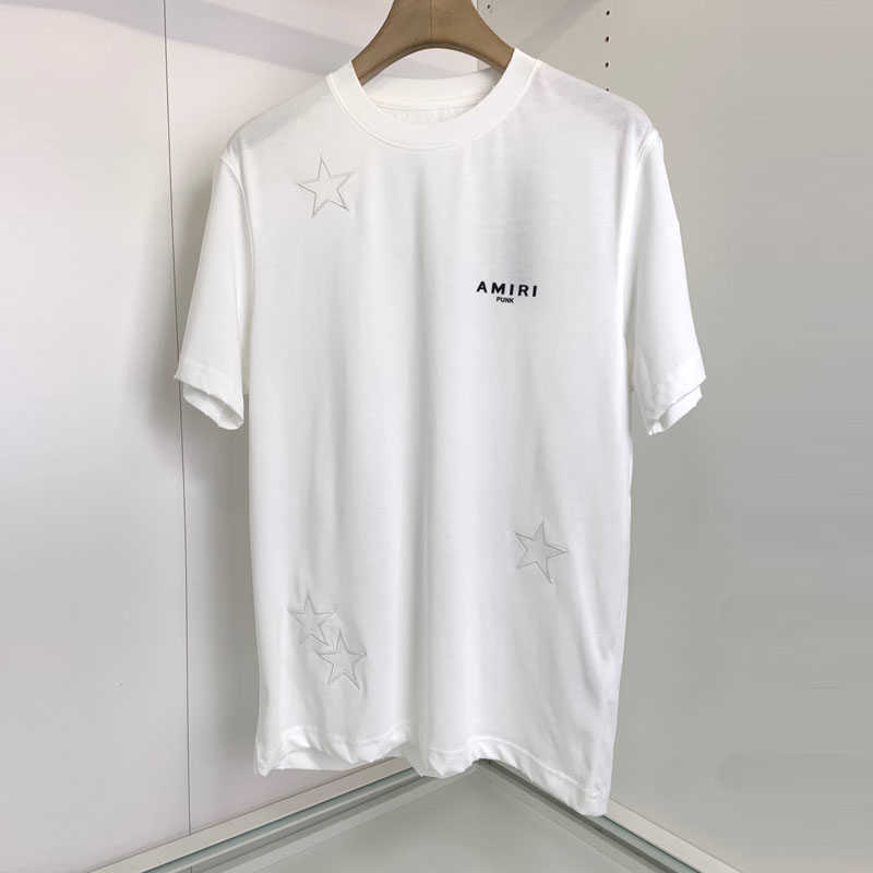 

Designer Fashion Clothing Tees Tshirt 32s Pure Cotton White T-shirt High Street Youth Loose Amiiri Pentagram Embroidery Spring Summer Bottoming Tee Male