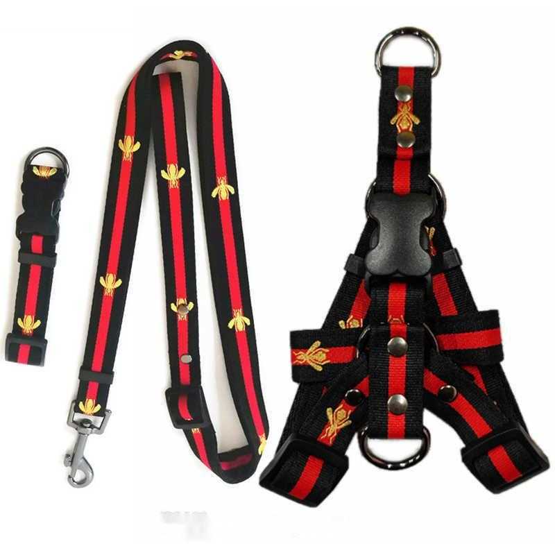 

Dog Collars Leashes Nylon Set Designer Dog Leash Harnesses Embroidery Bee Pet Collar And Pets Chain For Small Medium Large Dogs Cat