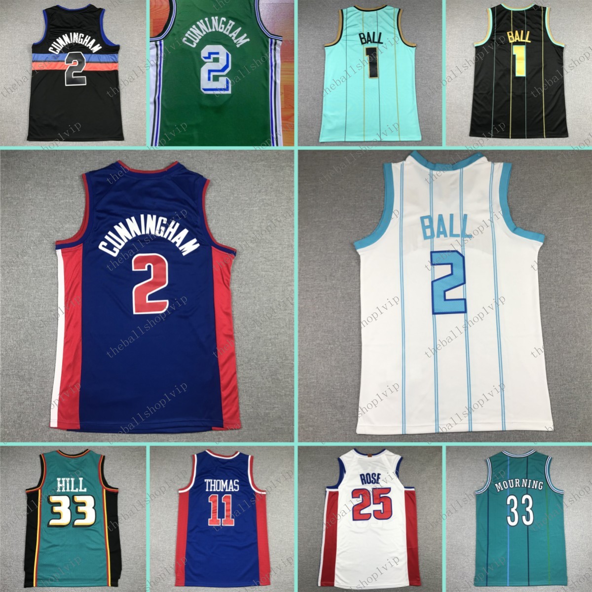 

Mens basketball jerseys 3 Wallace 1 Ball Rodman 33 Mourning Thomas 2 Cunningham 25 Rose 1 Billups 33 Hill Sport Breathable sleeveless jersey 2023 New Men jerseys