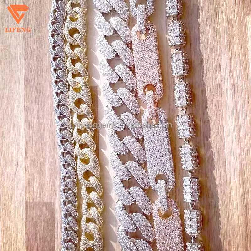 

Lifeng Jewelry Hip Hop Luxury Custom 925 Sterling Silver Necklace Link Chain Jewelry Necklace Moissanite Cuban Chain