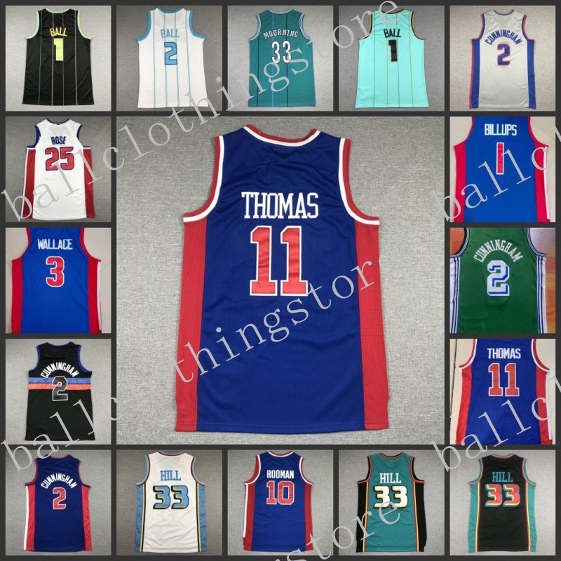 

Basketball Mens Jersey 3 Wallace 1 Ball Rodman 33 Mourning Thomas 2 Cunningham 25 Rose 1 Billups 33 Hill Men Jerseys S-2XL, Color7