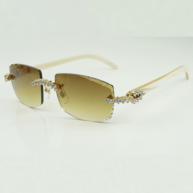 Fashionable Luxury Style 3524015 Inlaid with New Diamonds 5.0 mm Original Natural White Buffalo Horn Legs Borderless Engraved Lenses for Men and-image-923079765