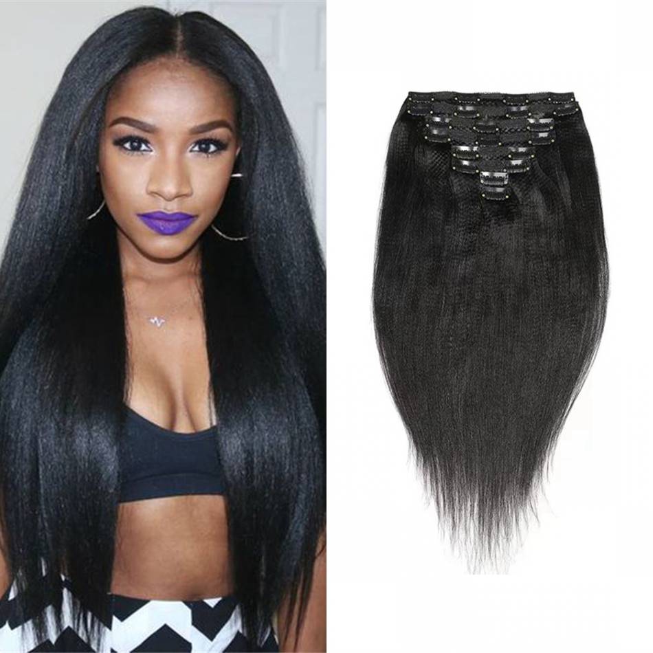 

Yaki Straight Clip in Human Hair Extensions 120G Peruvian Hair Clip ins for Black Women Machine Made