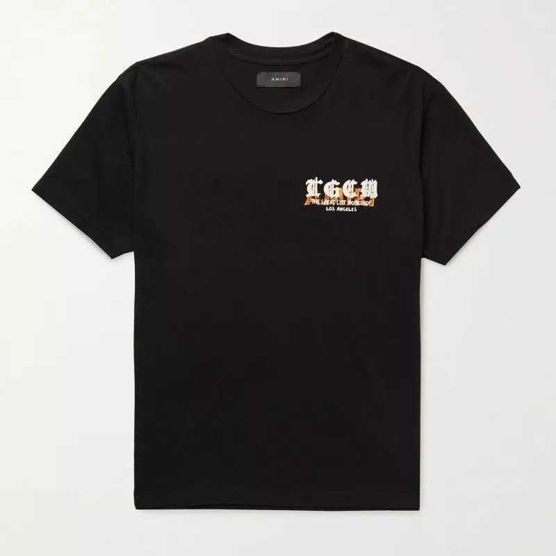 

Designer Fashion Clothing Tees Tshirt Amiiri Double Layer Printed Round Neck Pullover Short Sleeve T-shirt Fashion Brand High Street Spring summer Couple, Am double word - black