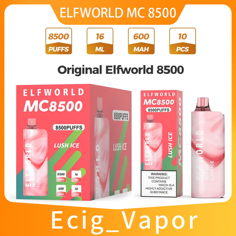 

Original Elfworld MC 8500 Puffs E Cigarettes Disposable Box Vape Pen 600mAh Rechargeable 16ml Refilled Reuse Cartridges Mesh Coil Vapes Pod Bar Vaporizers