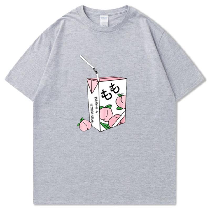 

HhMen's T Shirts Hip Hop Tshirt 2023 Men Japanese Fruit Drink Print T-Shirt Streetwear Harajuku Summer Short Sleeve Cotton Tee Tops HhH 5GU6, Gray