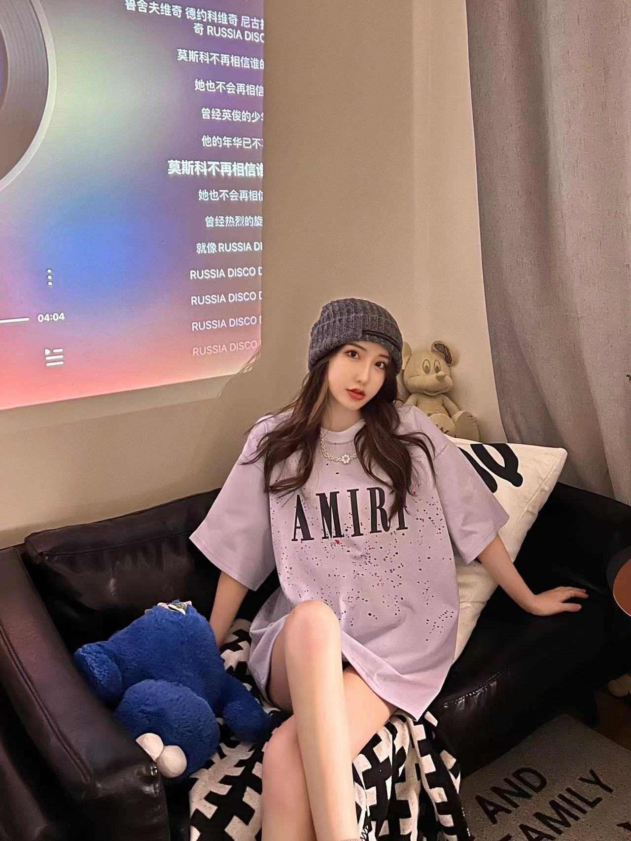 

Designer Fashion Clothing Tees Tshirt Amiiri Spring summer Star Tide Speckled Ink T-shirt Men Women Couples Loose Relaxed High Street Pure Cotton Top, Black