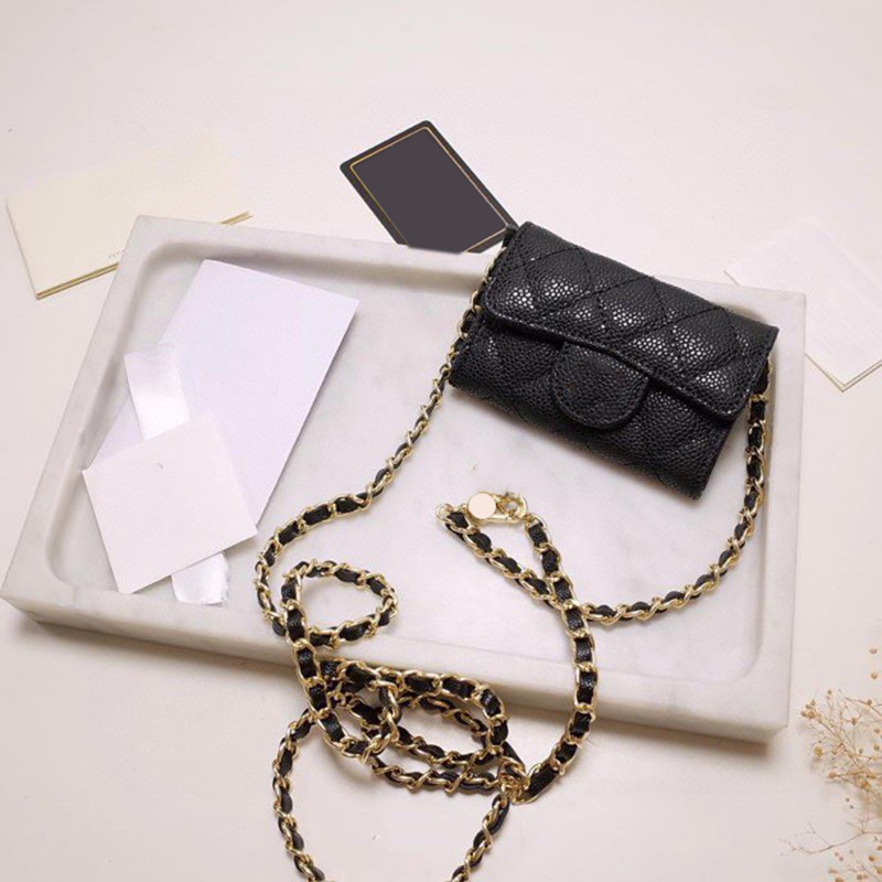 Sacs en peau d'agneau en cuir de caviar pour femmes Sacs banane à rabat classiques Mini bandoulière en chaîne France Filles Petit sac à main mate