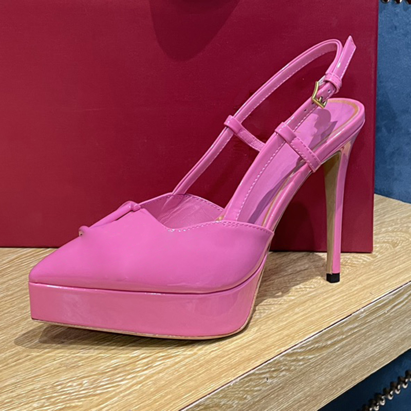 

Slingbacks dress Shoes women sandals top quality Rhinestone Button platform heel sandal pointed toes Lady pumps charm 12CM high heeled Designer womens shoe, 5#