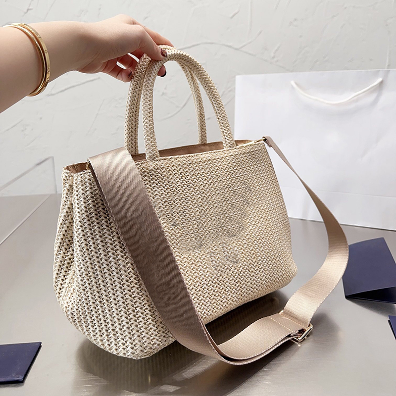 

Stripe Straw Bags Woman Crochet tote bag luxury handbag Summer Shopping Purse Totes shoulder handbags Triangle Top Quality, Beige