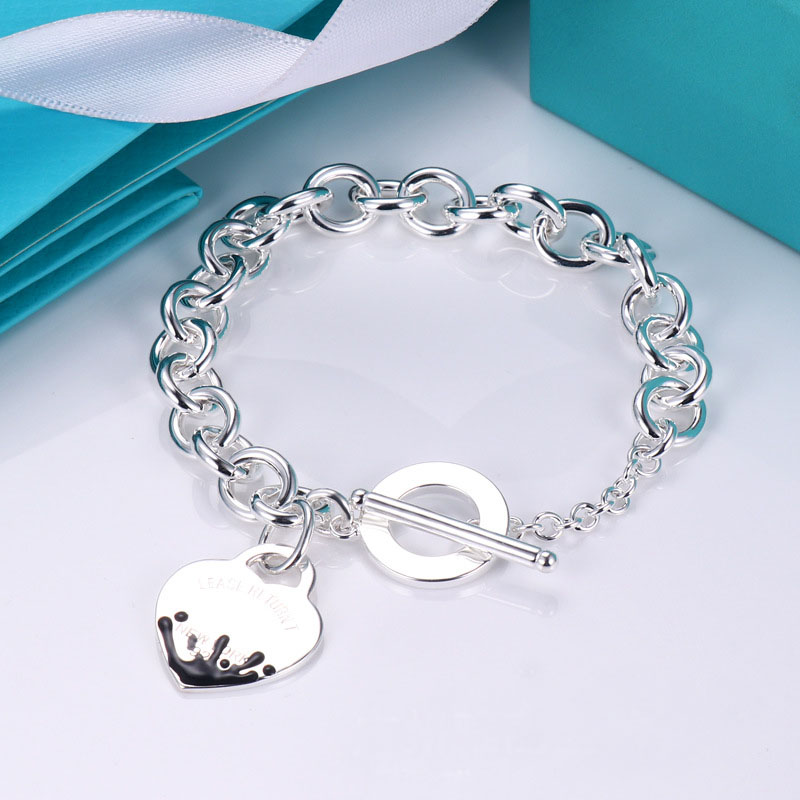 

silver cuffs initial designer luxury heart pendant necklaces women original Fashion luxury brand jewelry Bracelet 16-21cm with gift box
