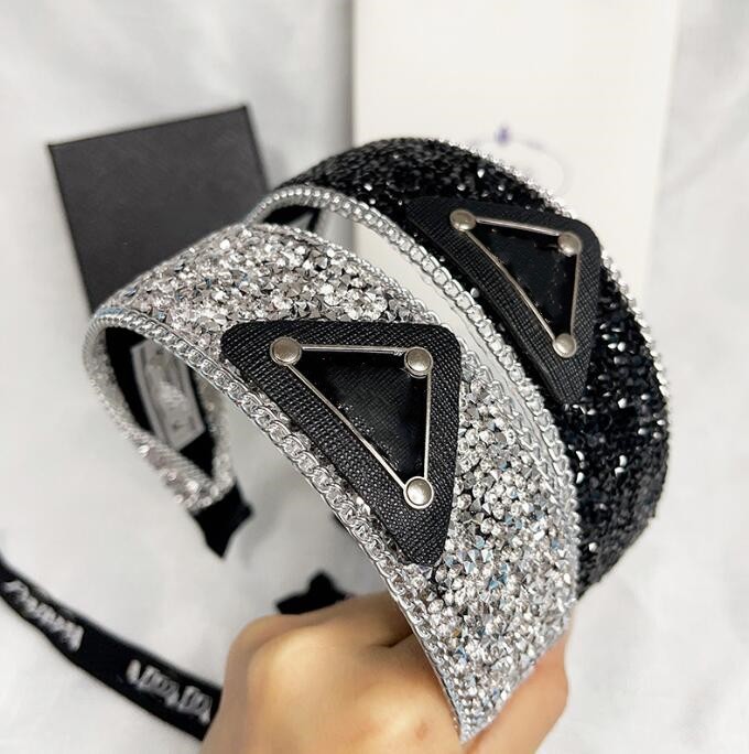Luxury Designer Brand Triangle Letter Diamond-encrusted non-slip Hair bands For Women Girl Elastic Letters P Headband Sports Fitness Headband Hea-image-941480911